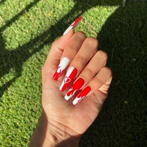 Heart Flame Press on Nails
